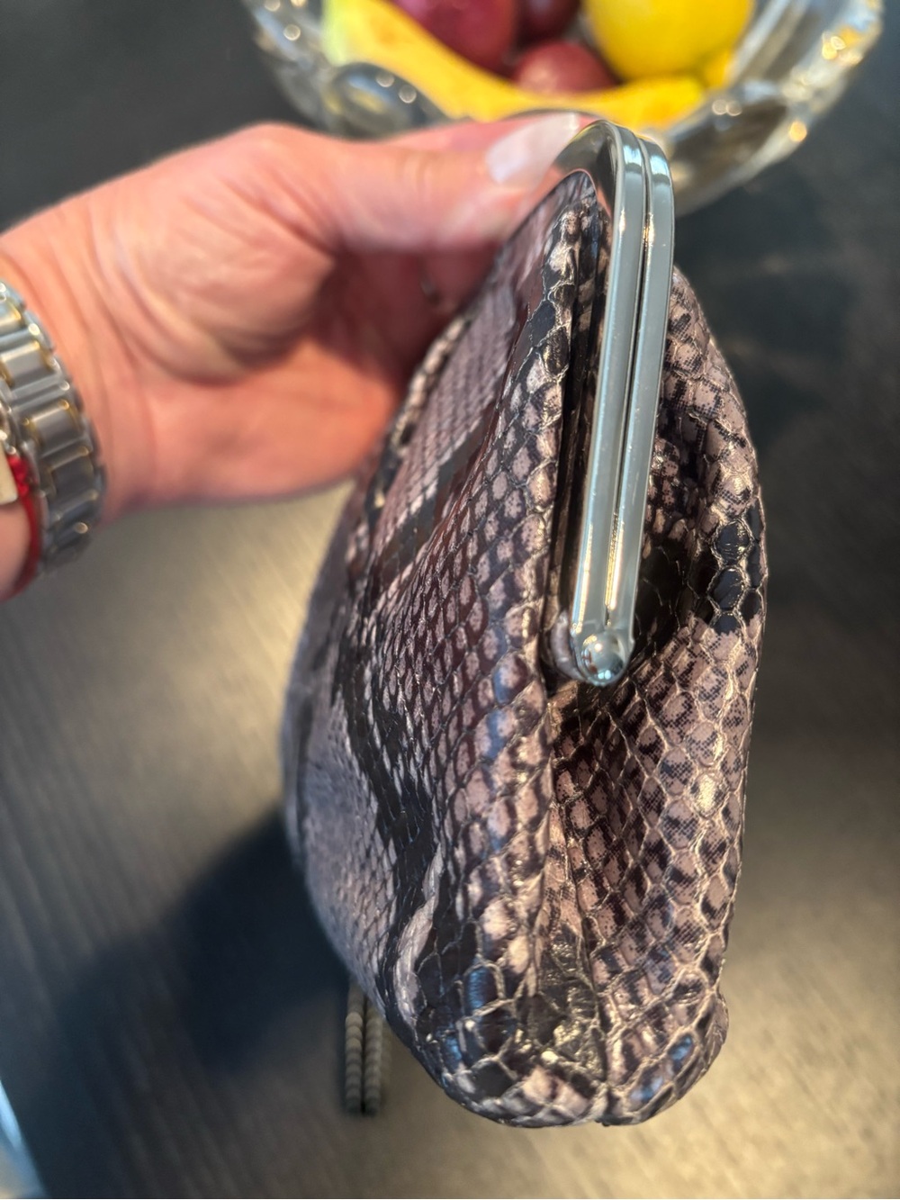 COACH Snake-Print KISSLOCK Wristlet Clutch in Gray and Black - Picture 4 of 10